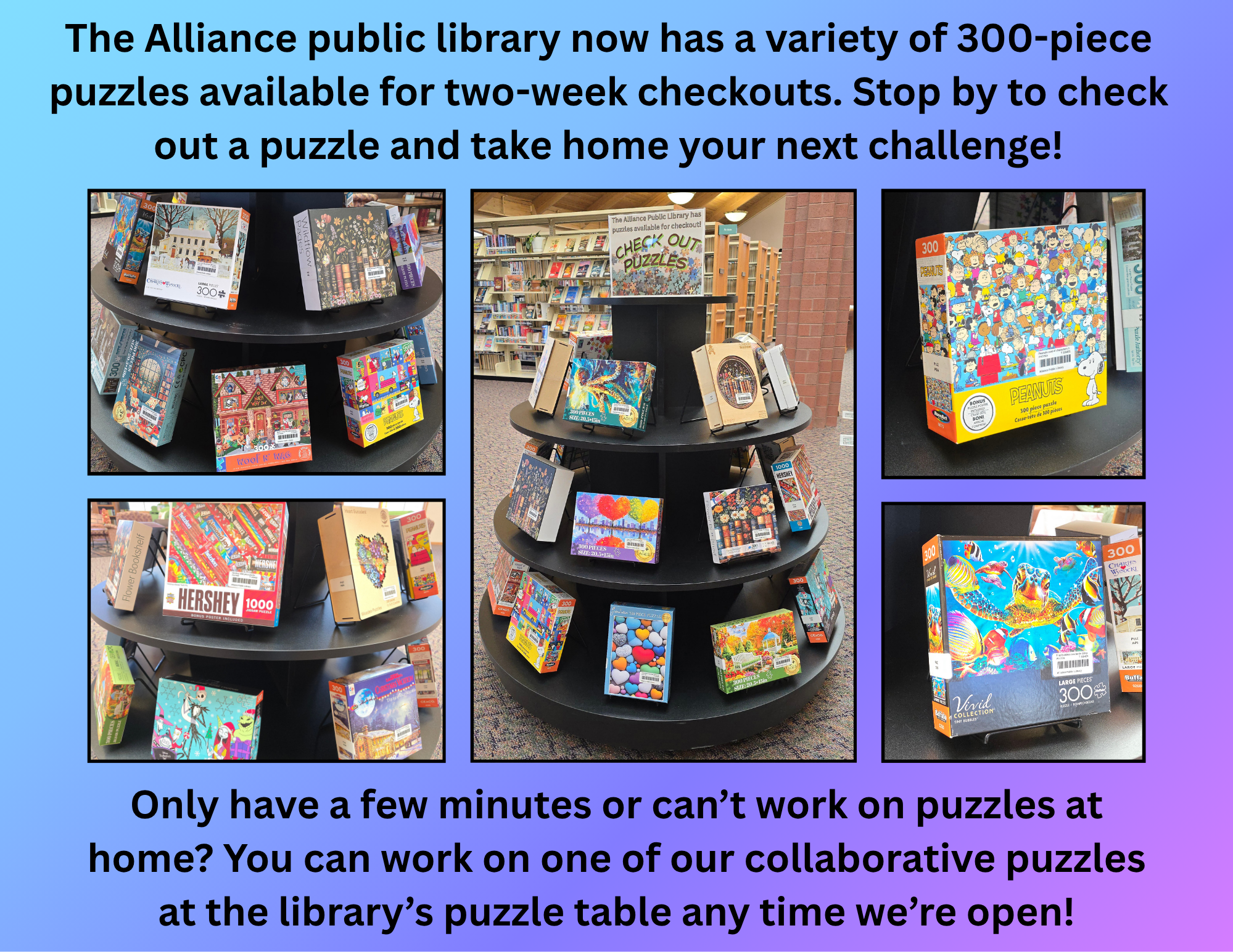 Puzzles at Alliance Public Library (courtesy APL)