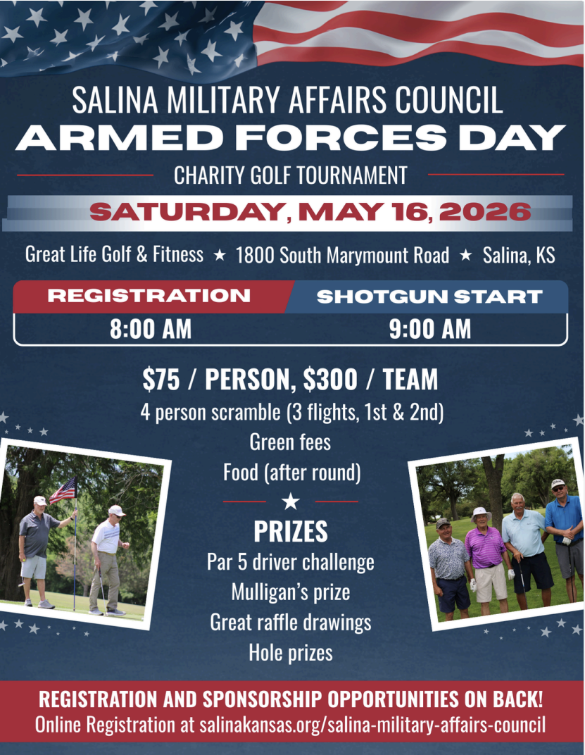 The Salina Military Affairs Council (SMAC) will be hosting the annual Armed Forces Day Charity Golf Tournament in May.