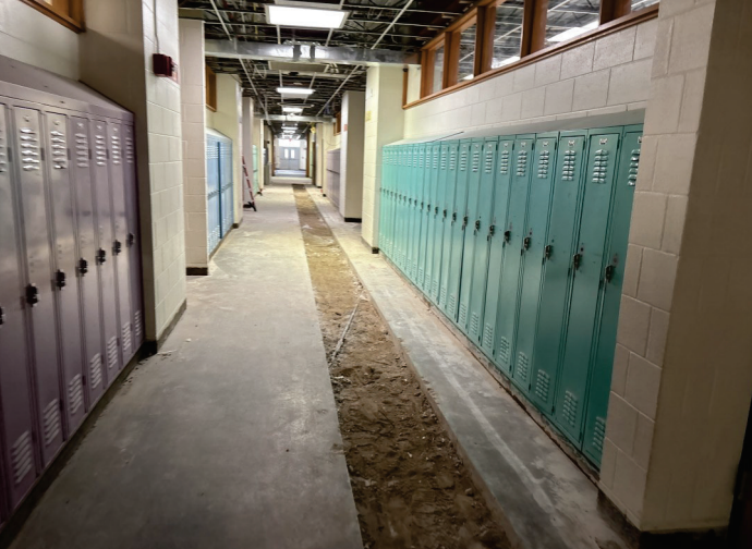 The floor in Felten Elementary School has been trenched for new plumbing. Courtesy photo