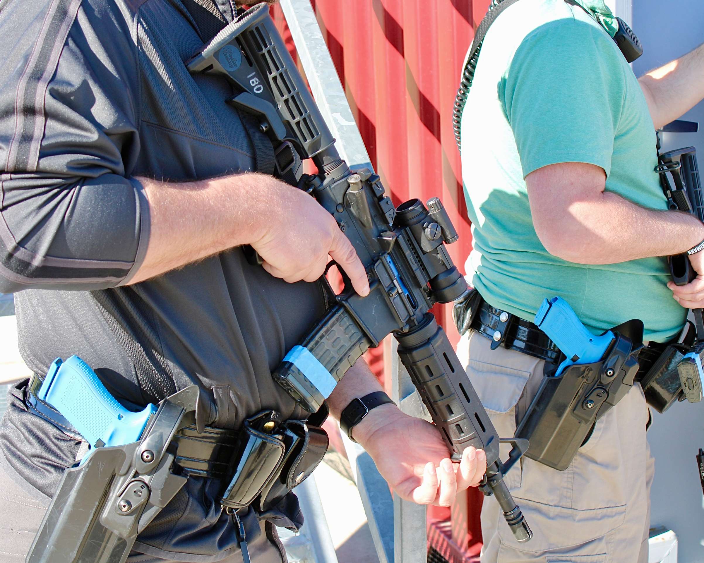 Firearms that Hays police officers were carrying during a training session. Photo by Tony Guerrero/Hays Post