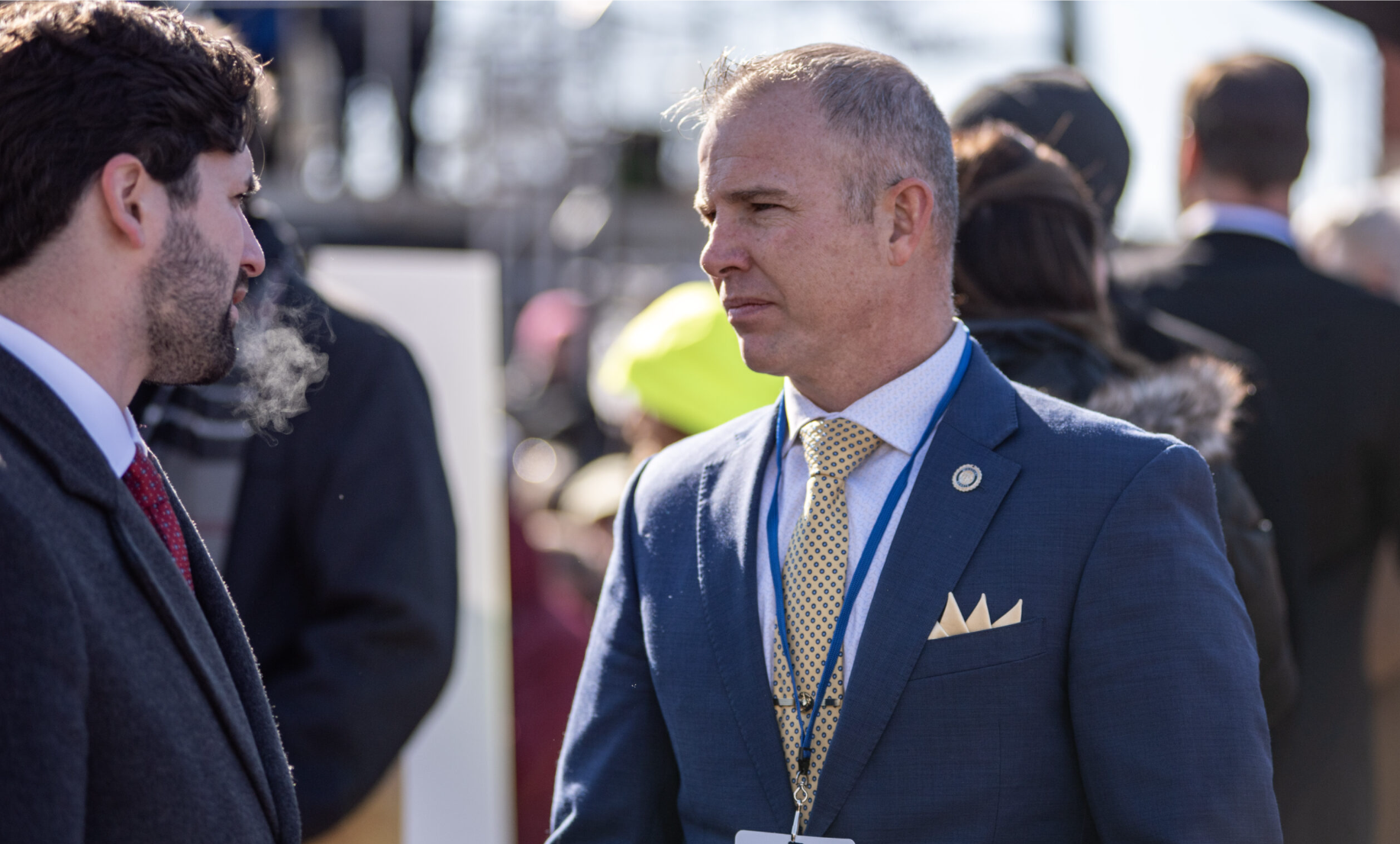 State Sen. Rick Brattin, a Republican from Harrisonville, mingles ahead of Gov. Mike Kehoe’s inauguration ceremony in January 2025 (Annelise Hanshaw/Missouri Independent).