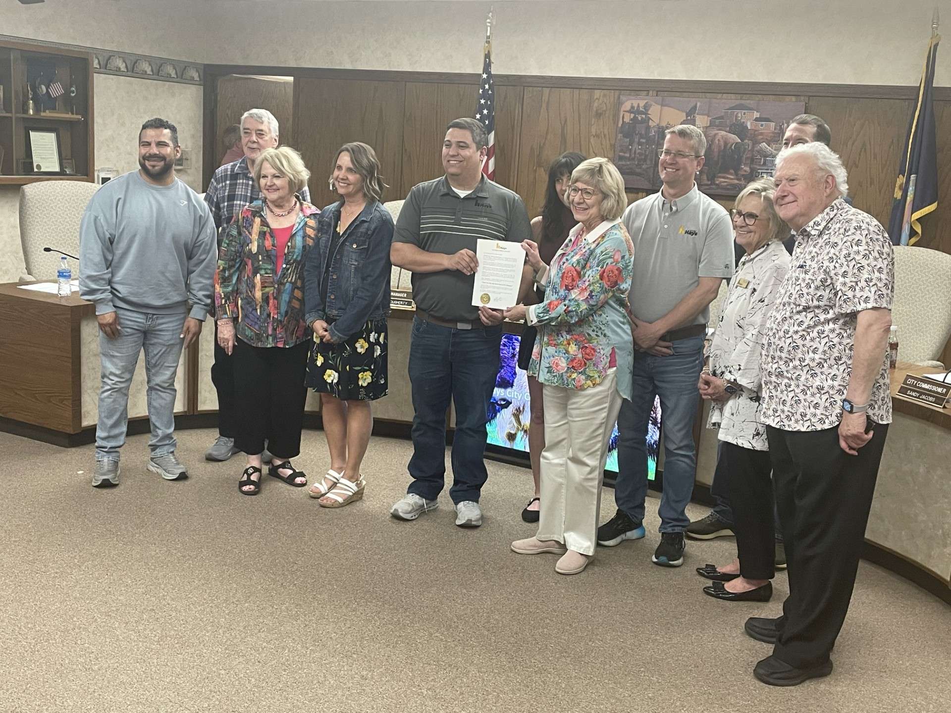 Board members of Hays Sister Cities&nbsp; and city commissioners celebrate 50 years of partnership with Sister City Santa María de Fe, Paraguay. Photo by&nbsp; Becky Kiser/Hays Post