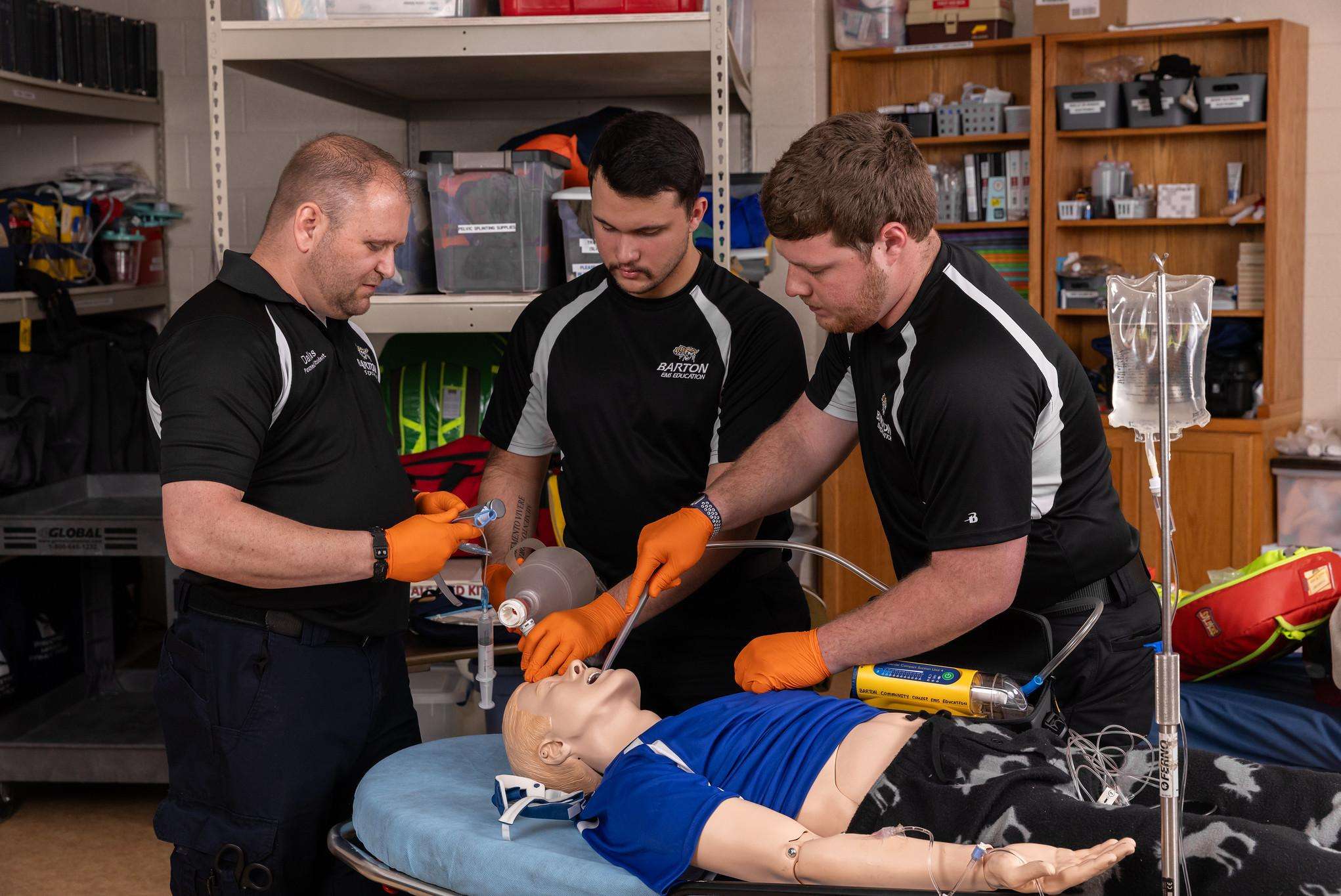 Paramedic students go through a training exercise on the Barton campus. (photo by Joe Vinduska/BCC)