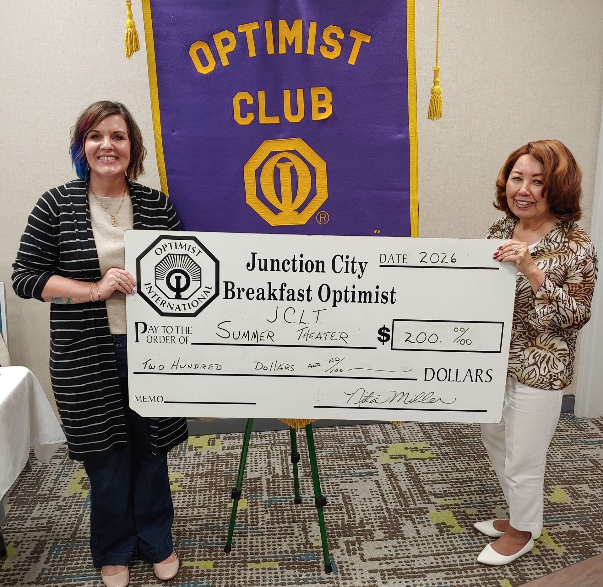 Pictured left to right are Nita Miller, JC Breakfast Optimist Club President, Alexandra French and Jessie Trammell.&nbsp;