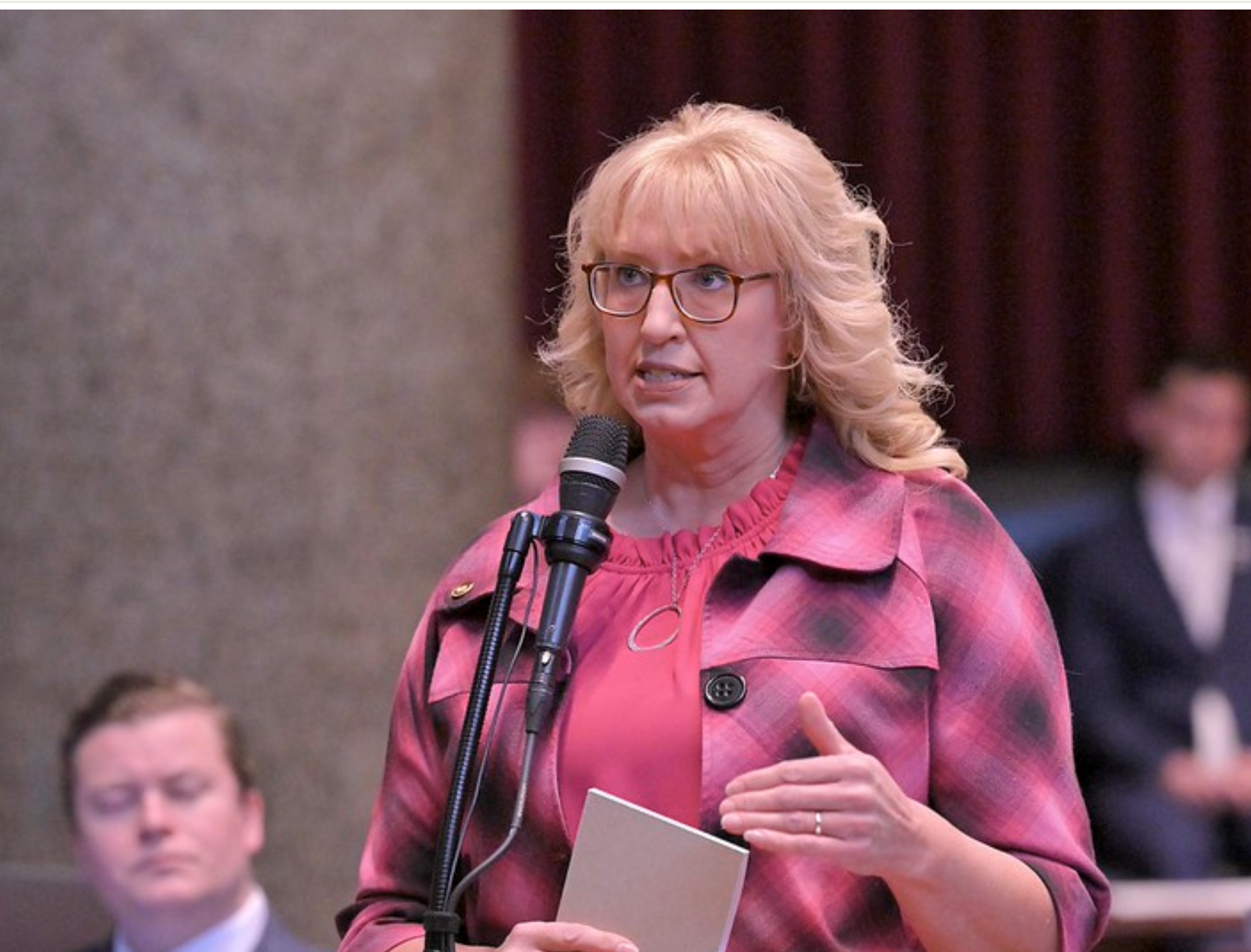  State Rep. Becky Laubinger, a Republican from Park Hills speaks on the Missouri House floor Feb. 3, 2026 (Tim Bommel/House Communications).