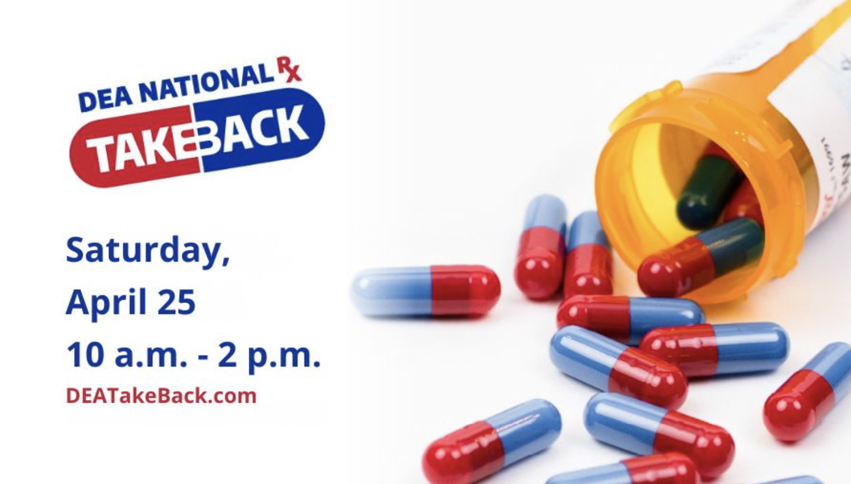 The Saline County Sheriff’s Office and the Drug Enforcement Administration (DEA) are teaming up for the 29th National Prescription Drug Take Back Day&nbsp;<b>On Saturday, April 25,</b>&nbsp;from&nbsp;<b>10:00 am to 2:00 pm</b>