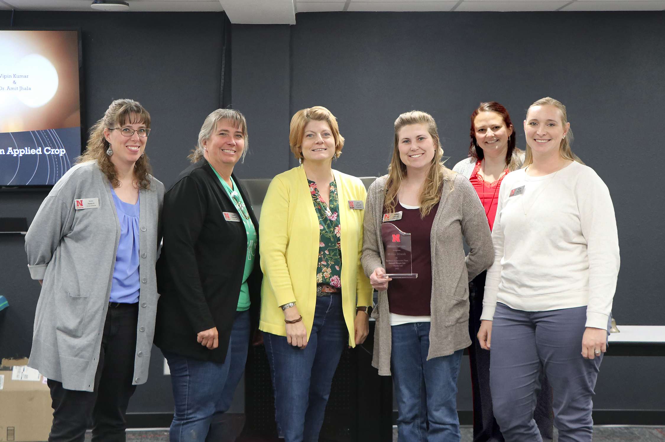 The 4-H Panhandle Wranglers received the “Excellence in Extension Team Award.” Accepting the award were Melissa Mracek and the extension team of educators, from left, Sarah Nelson, Karen Peterson, Jana Schwartz, Melissa Mracek, Sarah Paisley, and Ashley Fenning.