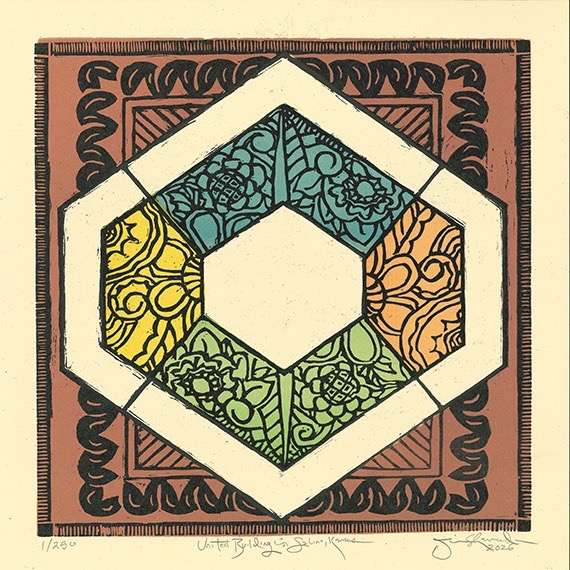 Commissioned Festival Print is by Nashville, TN, artist Jim Sherraden - woodcut print reimagining the iconic terra cotta tiles on the United Building in downtown Salina.&nbsp;