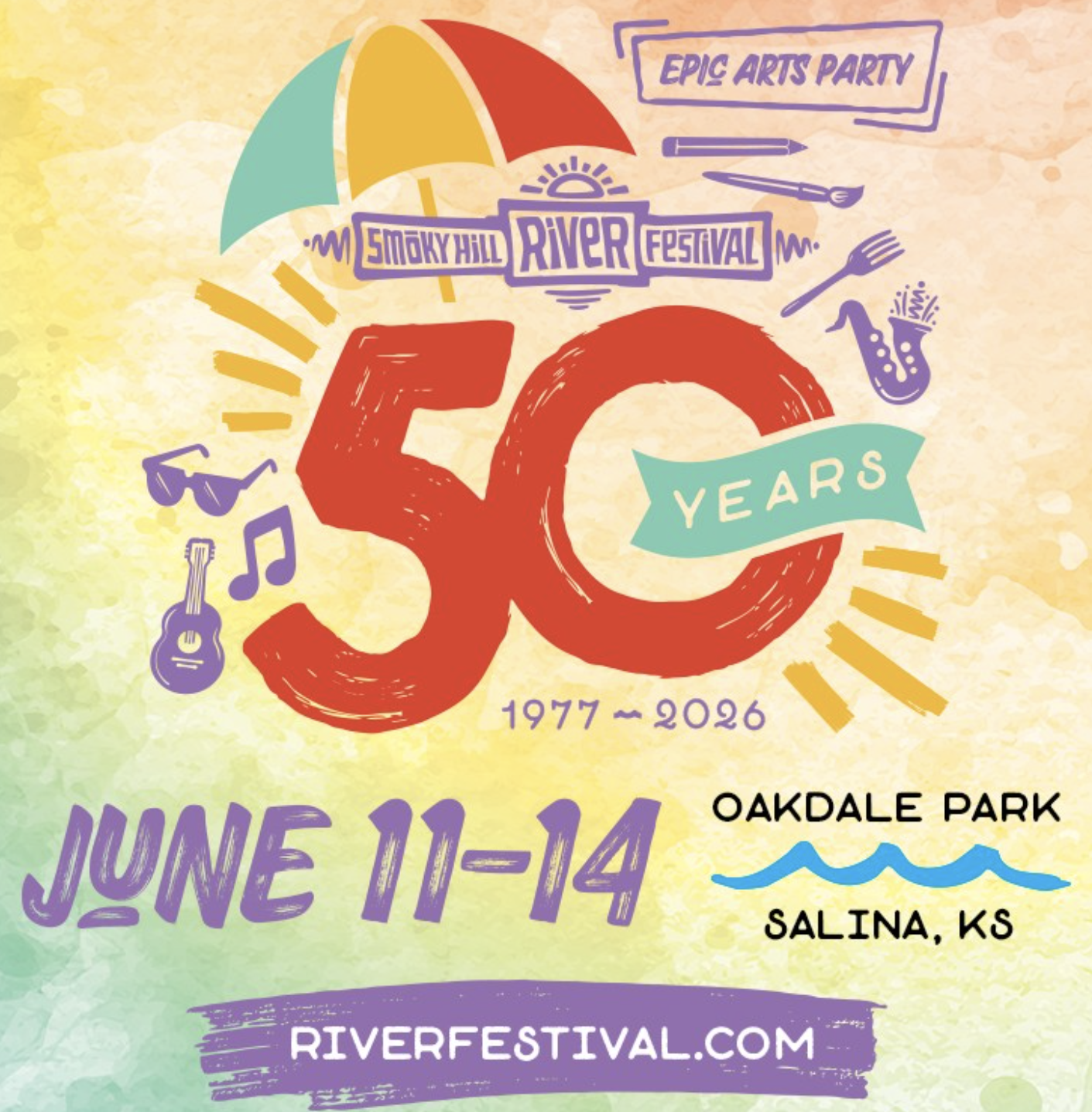 50th anniversary of the Smoky Hill River Festival occurring June 11-14, 2026 in Salina KS at Oakdale Park