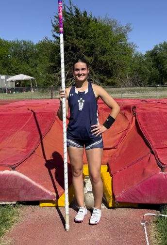 TMP sophomore Piper Simpson break her school record in the pole vault Tuesday. Courtesy TMP Athletics