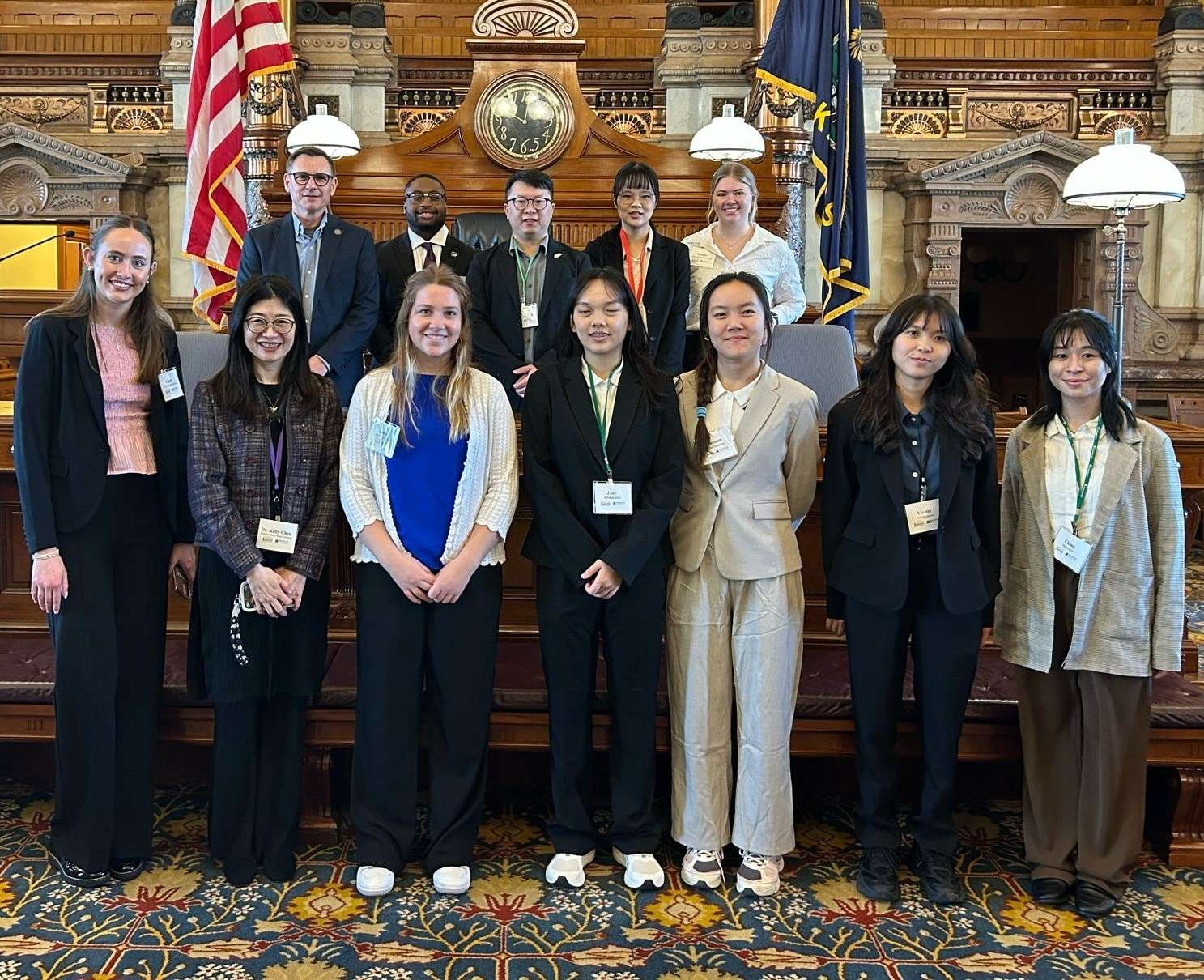 Students from National Chung Hsing University in Taiwan, along with their Kansas State University student hosts, visit the Kansas State Capitol for a tour and a meeting with agribusiness industry leaders as part of the Taiwan Agricultural Youth Exchange Program. (Courtesy Kansas Department of Agriculture