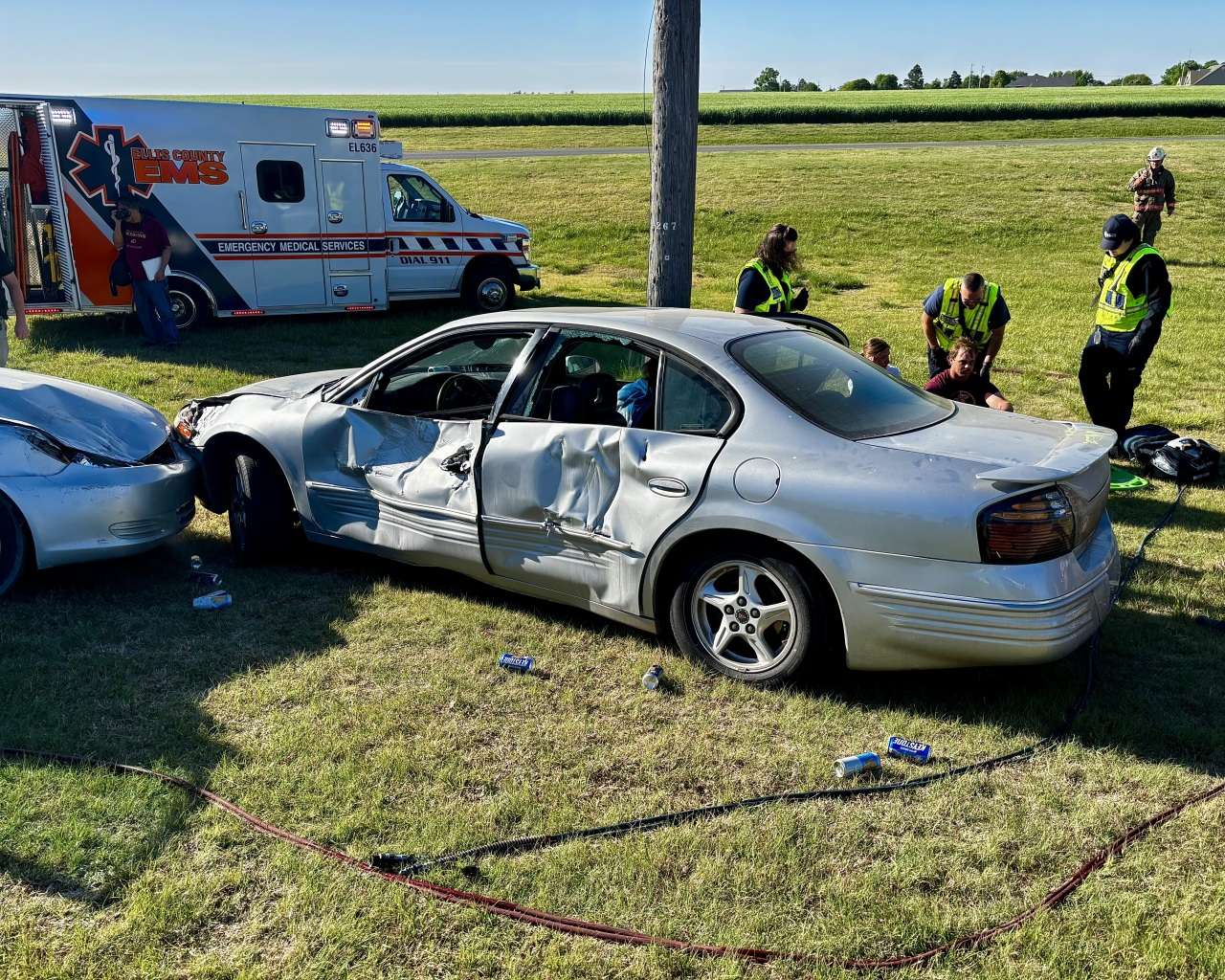A vehicle pinned to a lamp post&nbsp;during a mock crash at Victoria High School. Photo by Tony Guerrero/Hays Post
