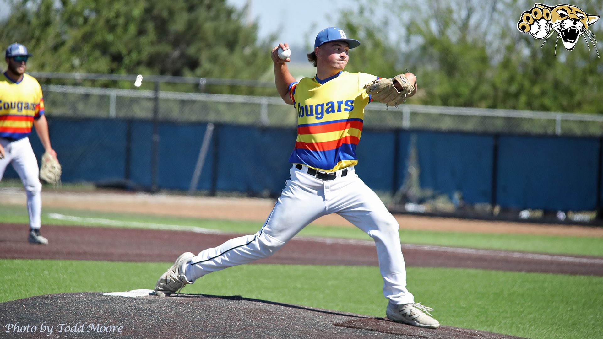 Brian Justice delivers a pitch in game two against No.5 Cloud County (BartonSports.com)