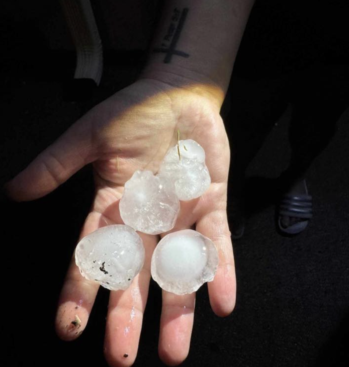 Hail storm damages and runs through Saline County between 12:30 am and 1:00 am on Monday, April 27