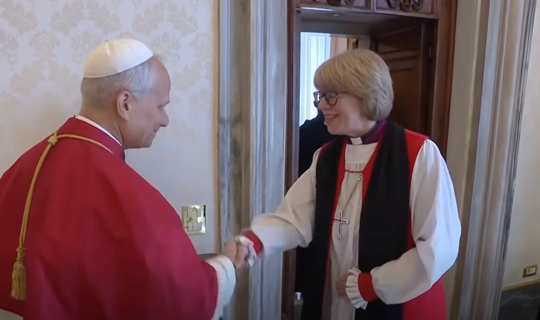 Pope Leo XIV hosted the new Archbishop of Canterbury in historic meeting- image from Associated Press video