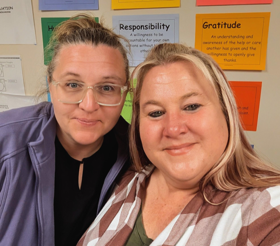 Spring January, left, learned from Casey Rowland, right, and others during the recent Parent Project class at Juvenile Services.