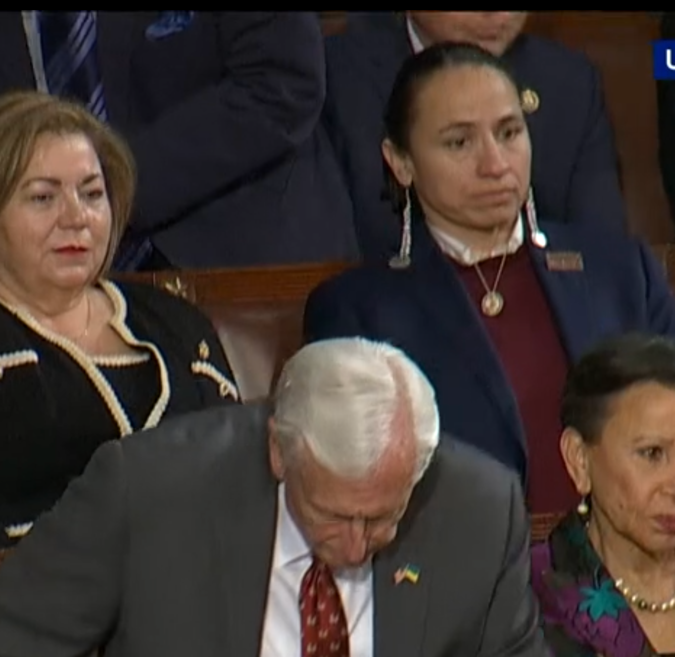 Kansas Democrat Congresswoman Sharice Davids(upper right) in attendance for the King's speech -image courtesy CSPAN