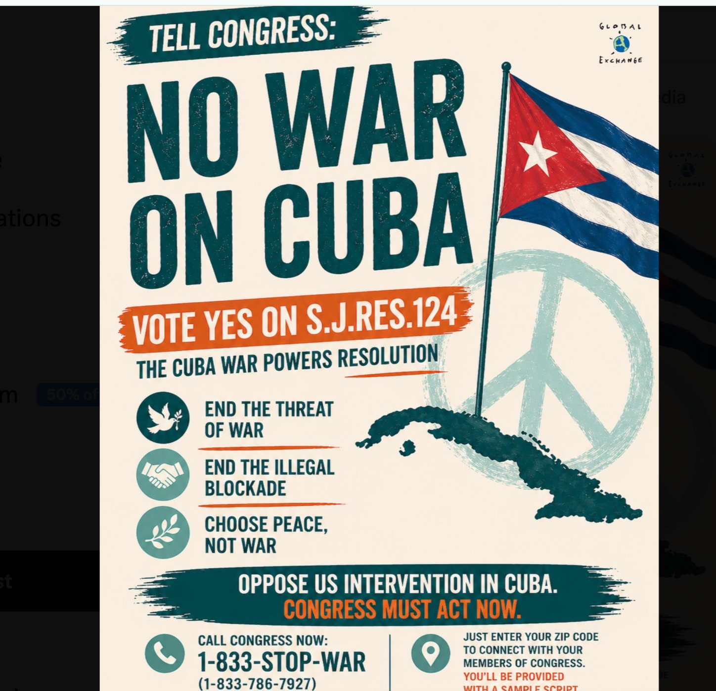 Republican Senators defeated S.J Res 124 on Tuesday -image from Global Exchange, a membership-based international human rights organization