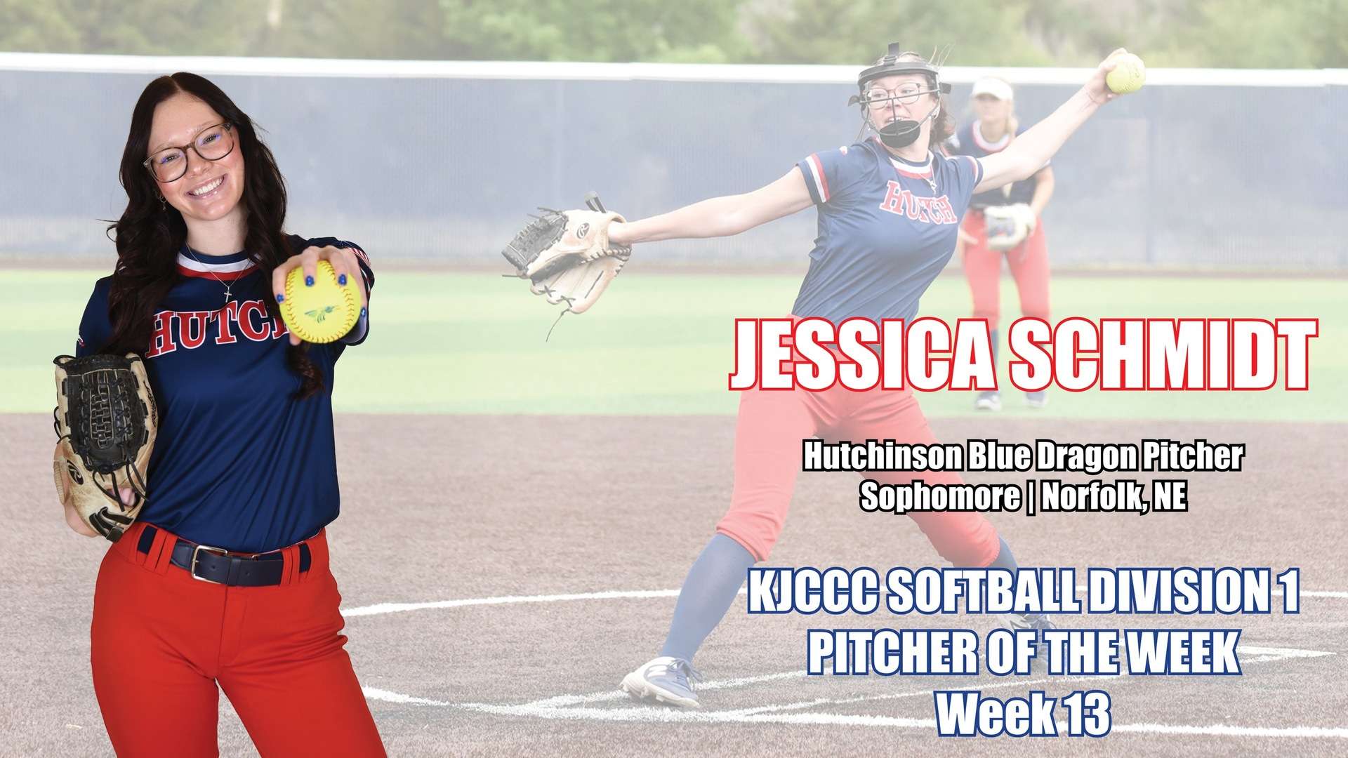 Blue Dragon sophomore pitcher Jessica Schmidt is this week's KJCCC Division I Softball Pitcher of the Week.