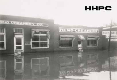 Bornholdt Feed &amp; Seed - 1941 Flood - Reno Creamery - 19-23 E. 4th &amp; Houston-Doughty Lumber - 15-17 E. 4th. Courtesy of the Conard-Harmon Collection.