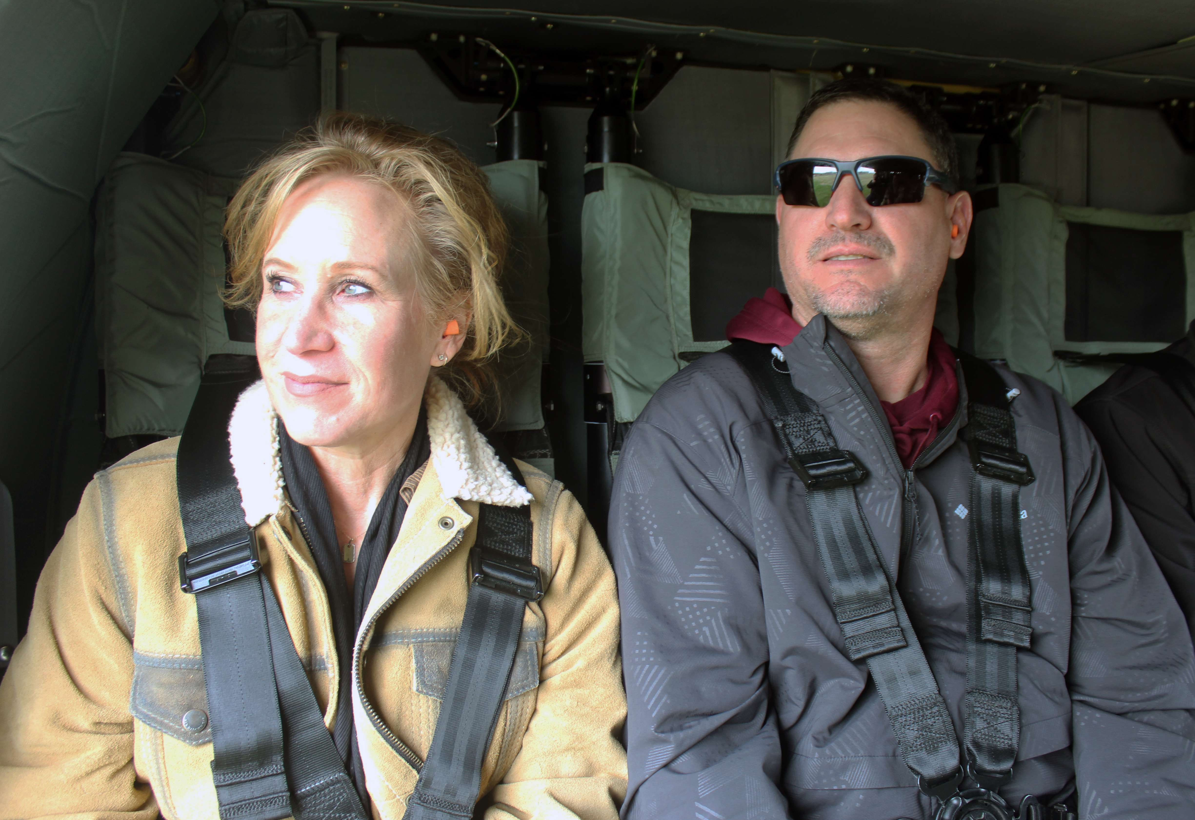 Passengers in one of the Blackhawk helicopters on Wednesday.&nbsp;Photo by Cristina Janney/Hays Post