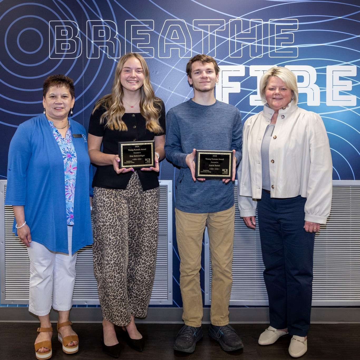 Monica Bergmeier - RCB Bank, Erin Schwertfeger, Aaron Bartel, and Dr. Tricia Paramore - Hutch CC&nbsp; (Photo courtesy of Hutchinson Community College)