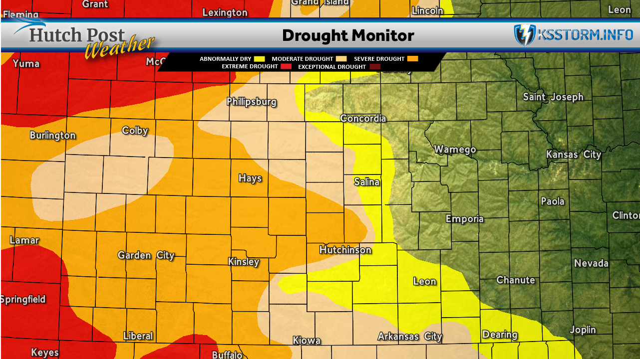Drought Monitor - April 28, 2026. (Hutch Post graphic - Map data courtesy&nbsp;<i>National Drought Mitigation Center at the University of Nebraska-Lincoln)</i>