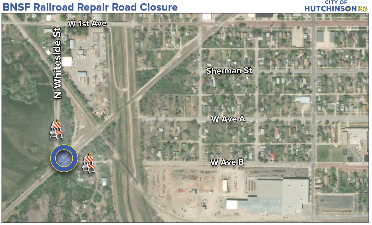 BNSF Whiteside detour.&nbsp;(Map courtesy City of Hutchinson)