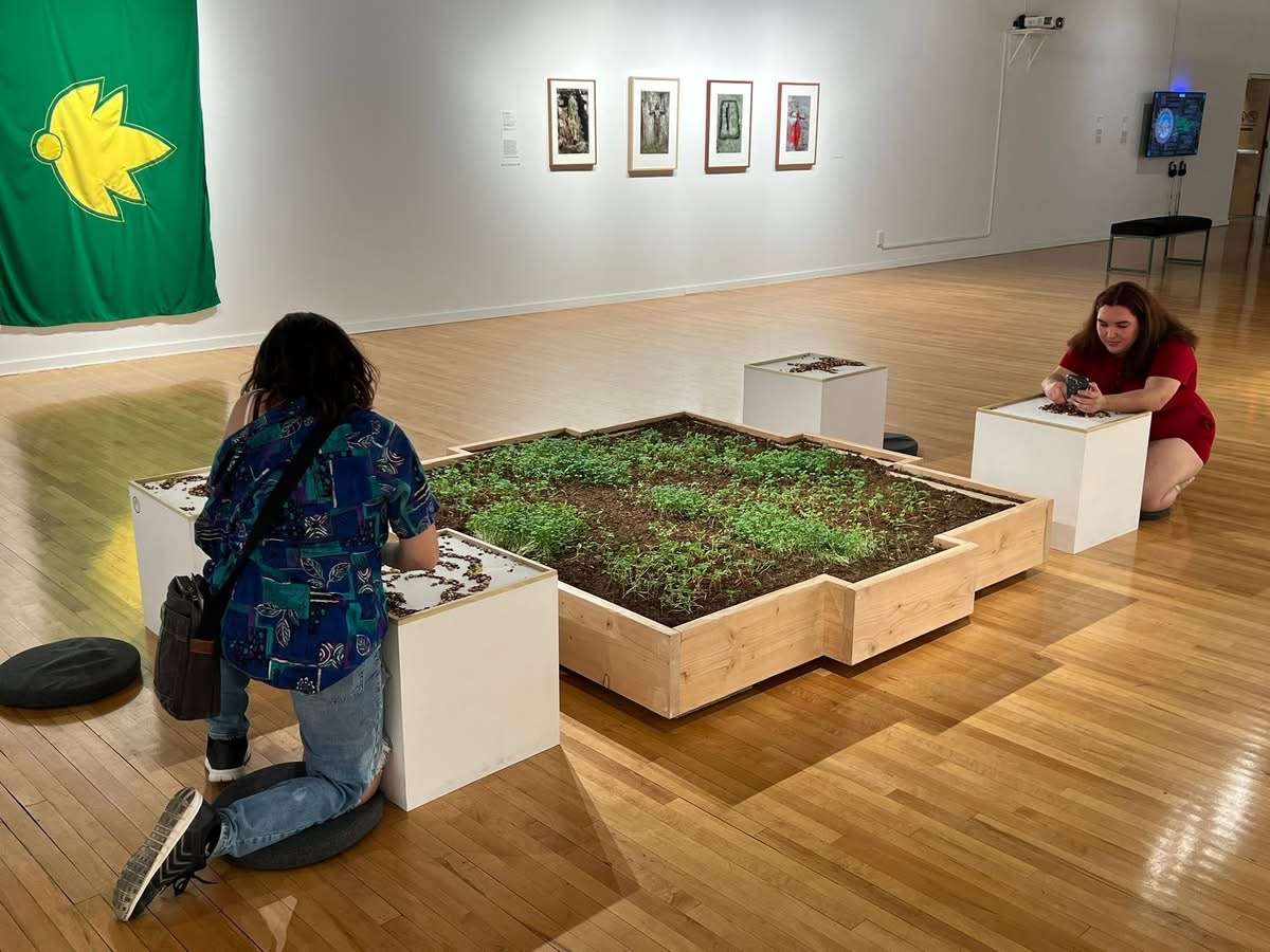 Two Chadron State College students in the Art Guild participate in interactive environmental art at the Marjorie Barrick Museum of Art in Las Vegas DATE. (Courtesy photo, used with permission)