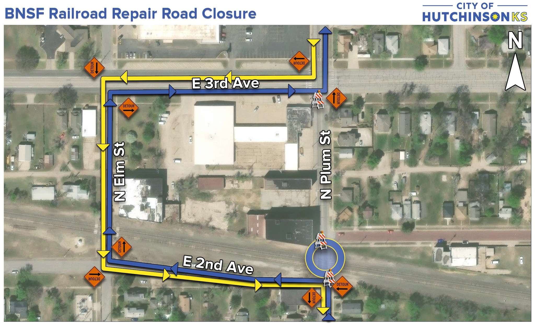 Elm Street detour. (Map courtesy City of Hutchinson)