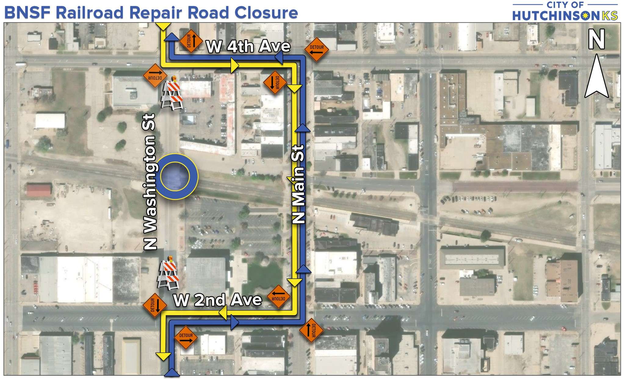 Washington Street detour. (Map courtesy City of Hutchinson)