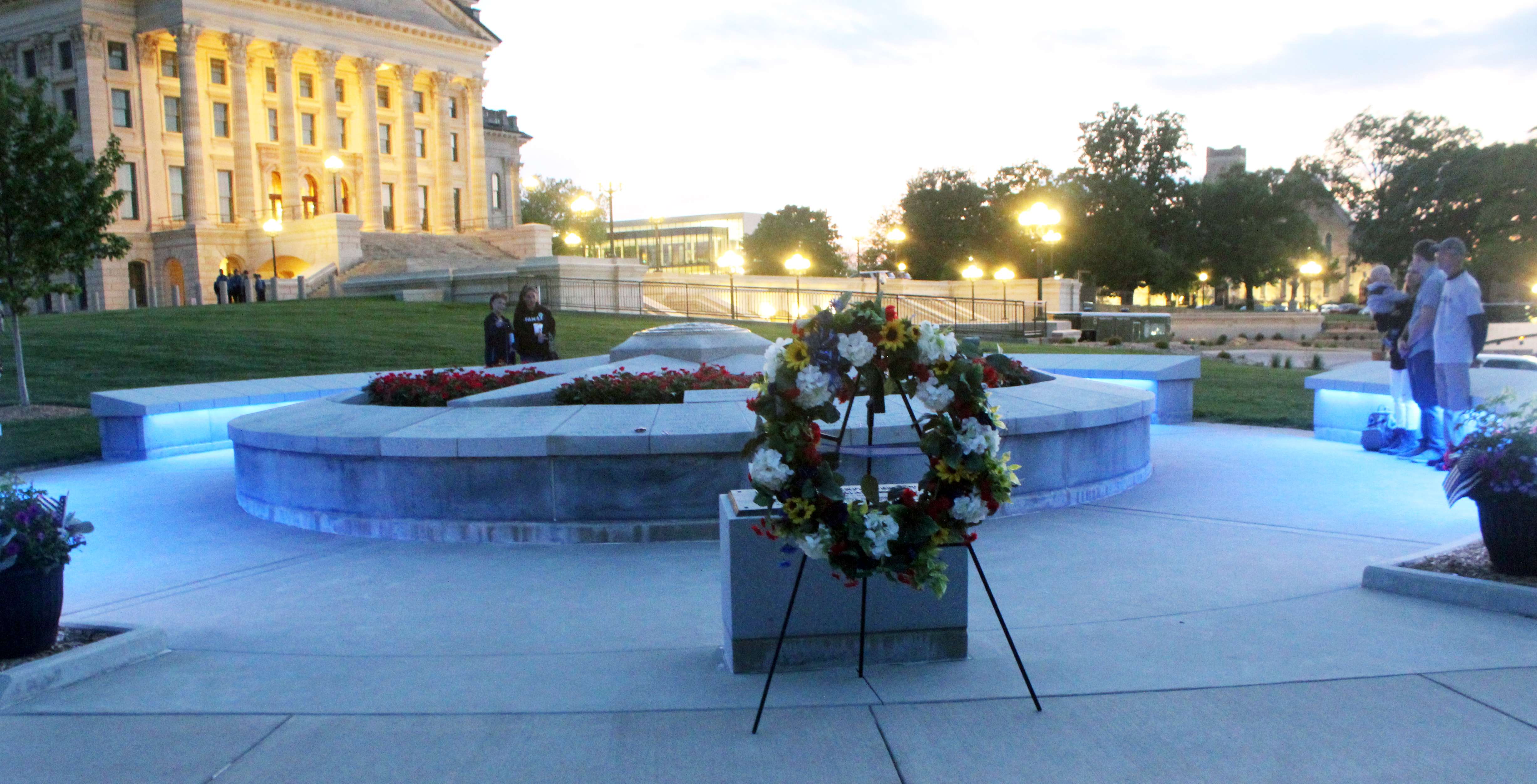A vigil was conducted Thursday at the&nbsp;Kansas Fallen Law Enforcement Officer Memorial in Topeka. Four officers names were added this year, including&nbsp;Hays Police Sgt. Scott Heimann, Philips County Undersheriff Brandon Gaede,&nbsp;Wyandotte County Deputy Elijah Ming and Kansas City, Kansas, Officer Hunter Simoncic. Photo by Cristina Janney/Hays Post