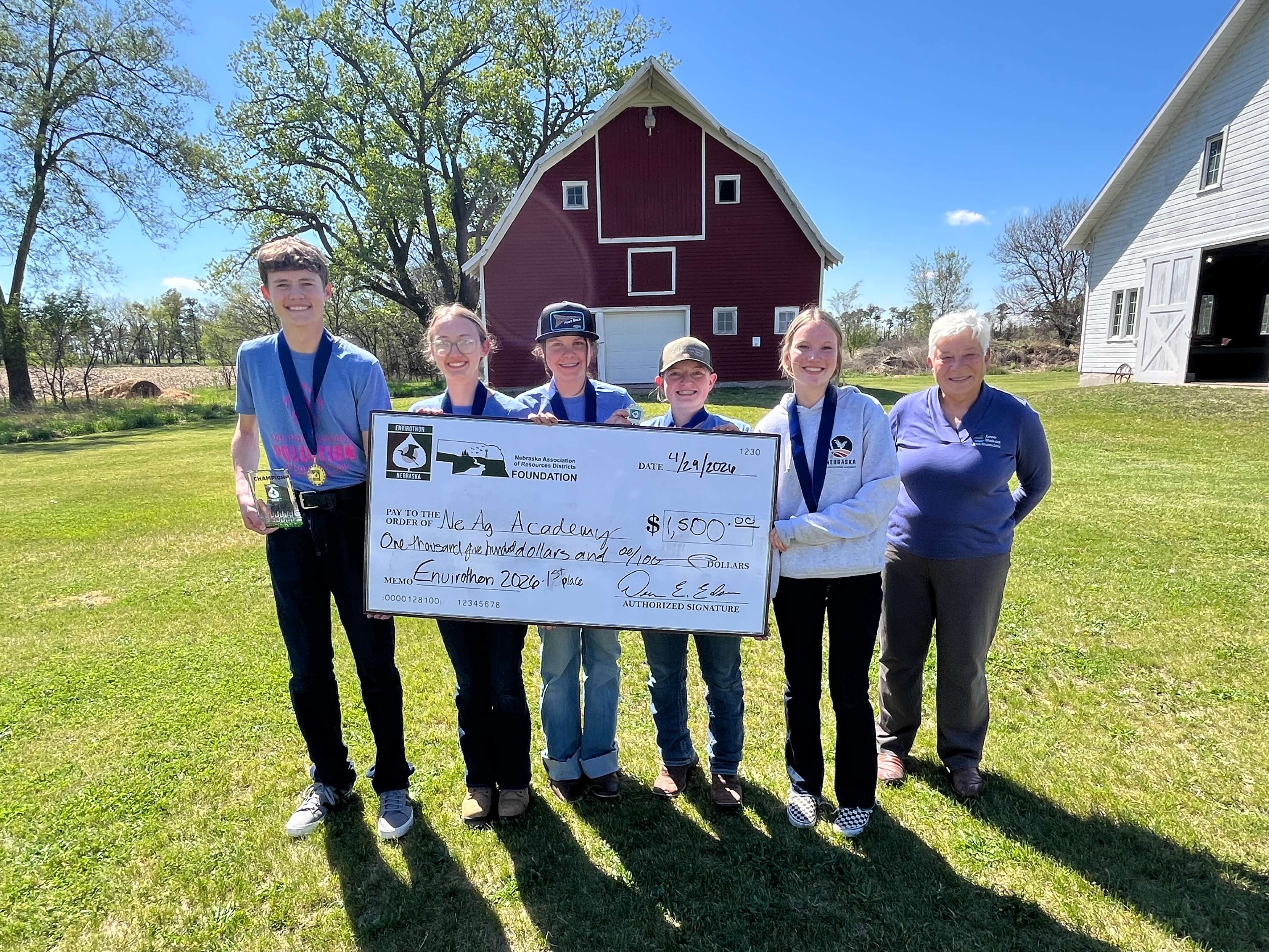 Nebraska Agriculture Academy made up of Emily Brhel of Fairfield, Ivy Chipperfield of McCook, Charlie Knoetzel of Wauneta, Jarrett Miihlbach of Taylor, and Abigail Schauer of North Loup took the championship and received a $1,500 prize.