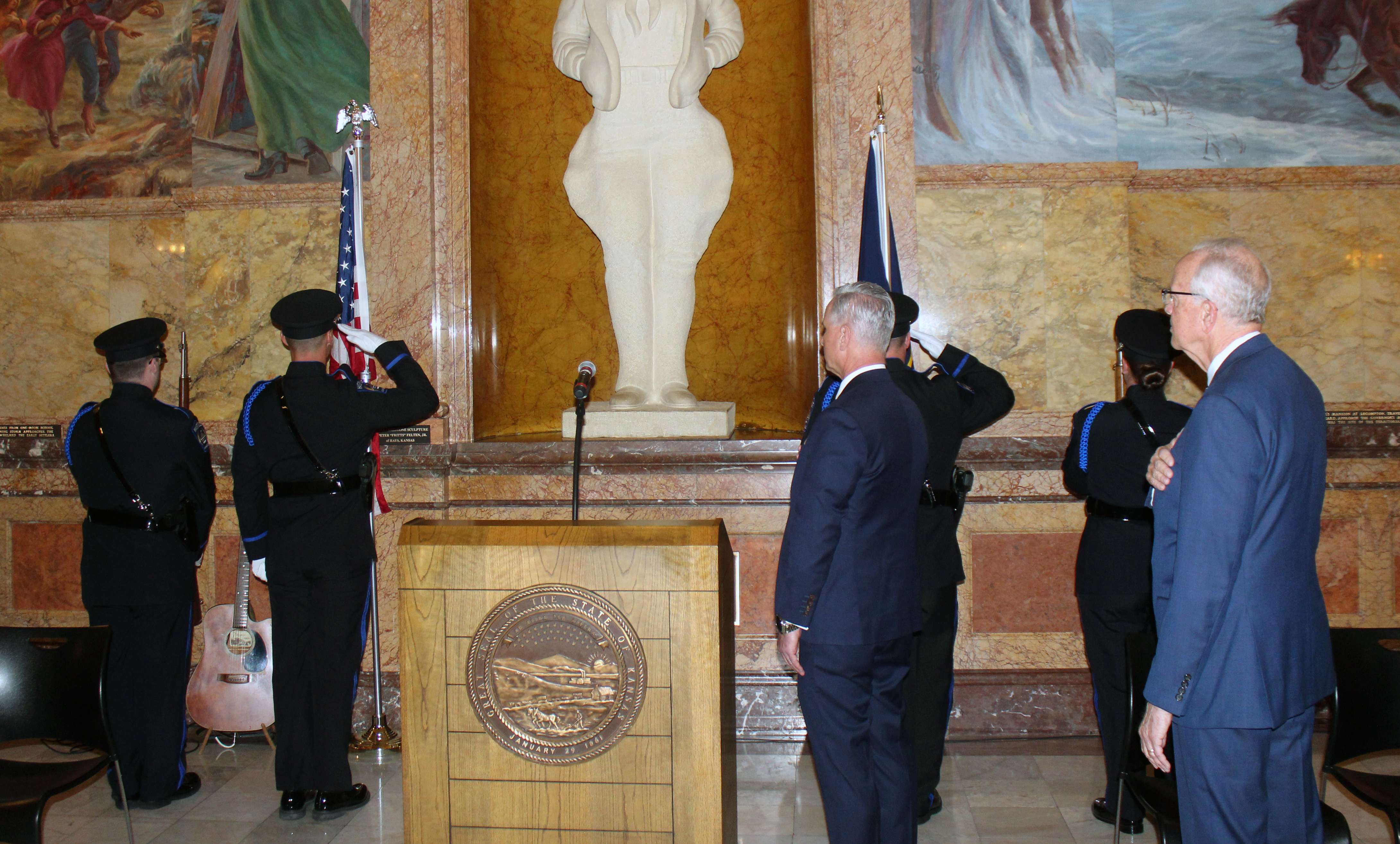 The honor guard posts the colors.&nbsp;Photo by Cristina Janney/Hays Post