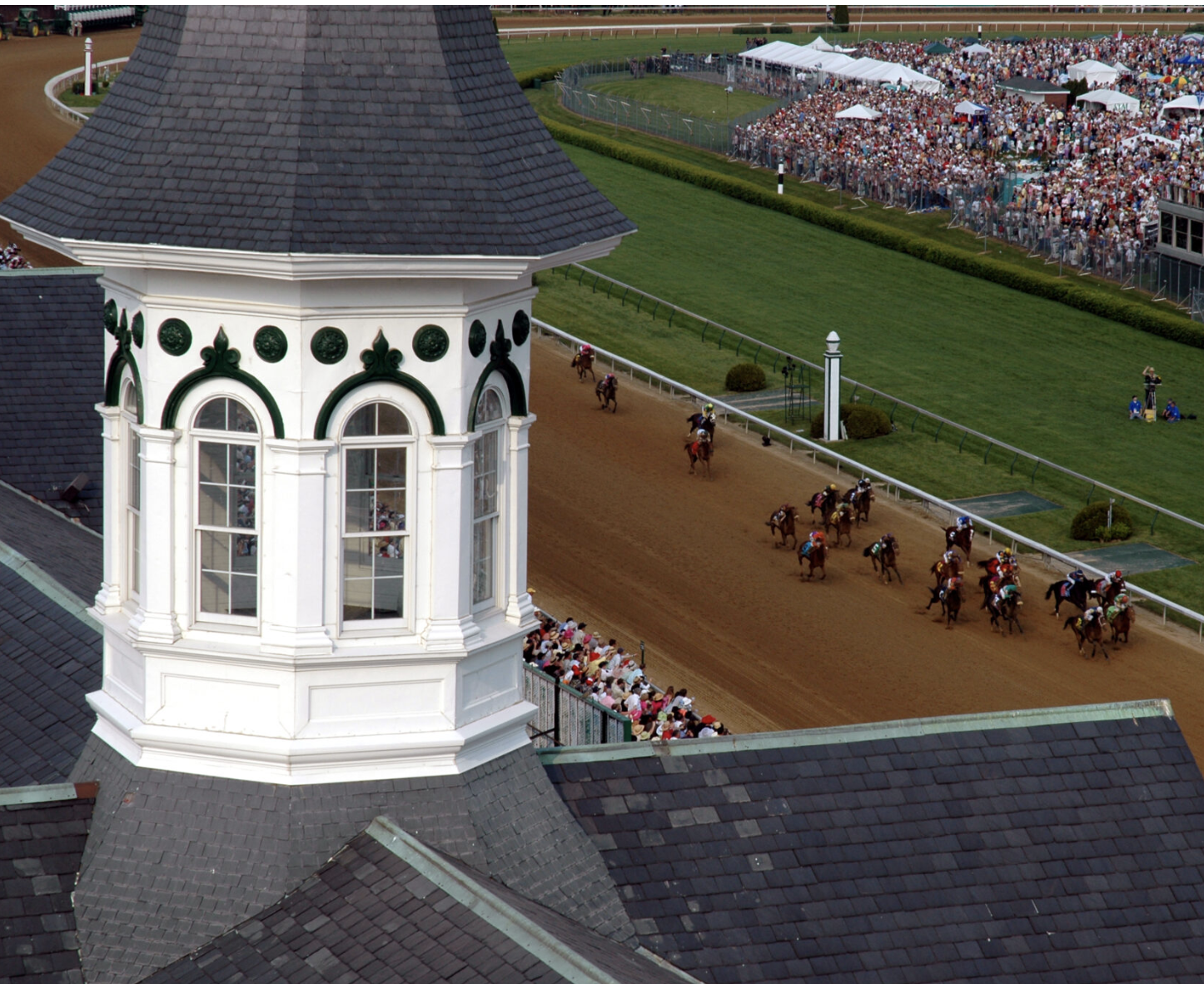 File photo -One of the iconic Churchill Downs spires frames a field of Thoroughbreds on that one day of the year when Kentucky shines in the national spotlight. File Photo by Tom Eblen)