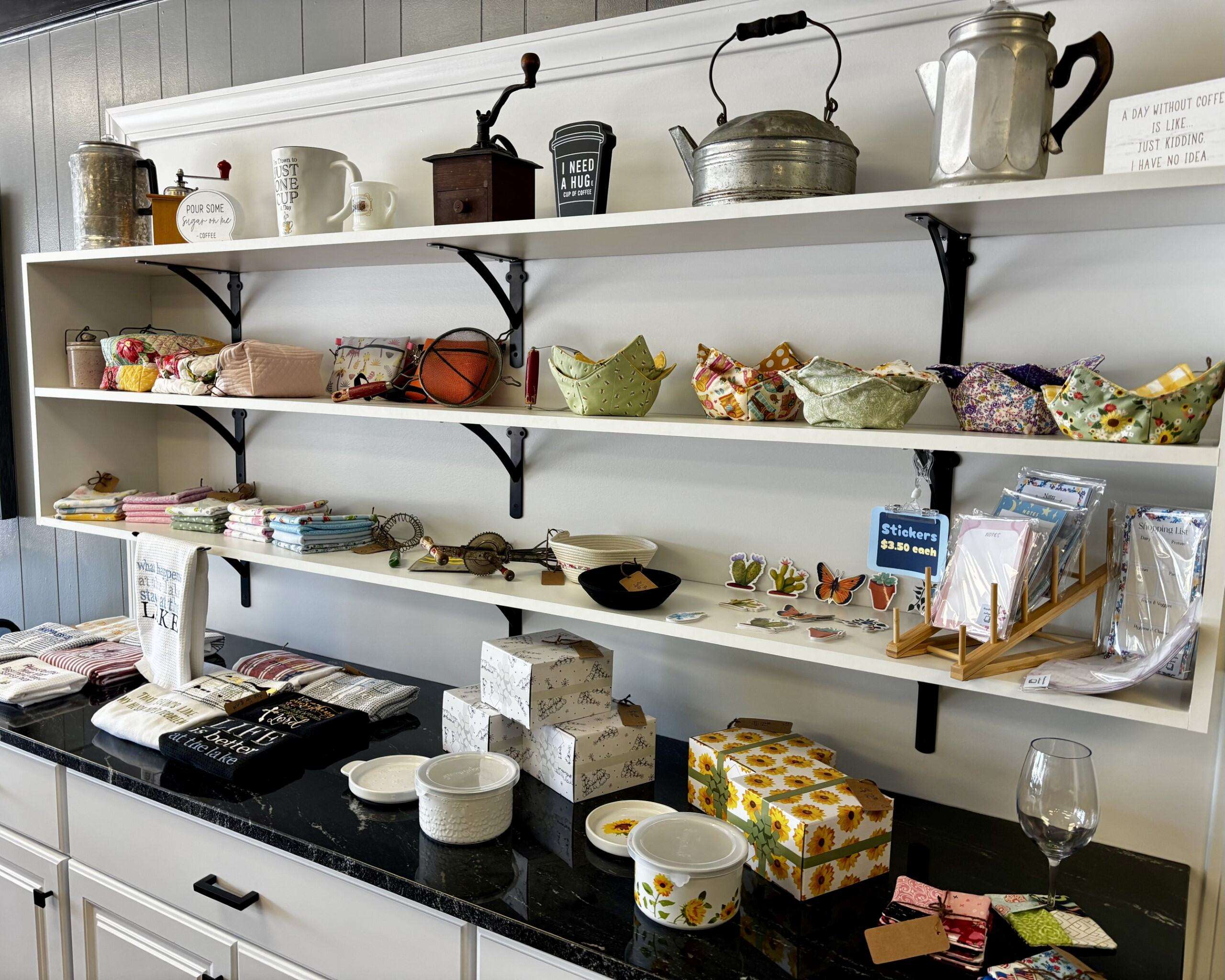 A shelf of handmade items for sale at Boxcar Bread. Photo by Tony Guerrero/Hays Post
