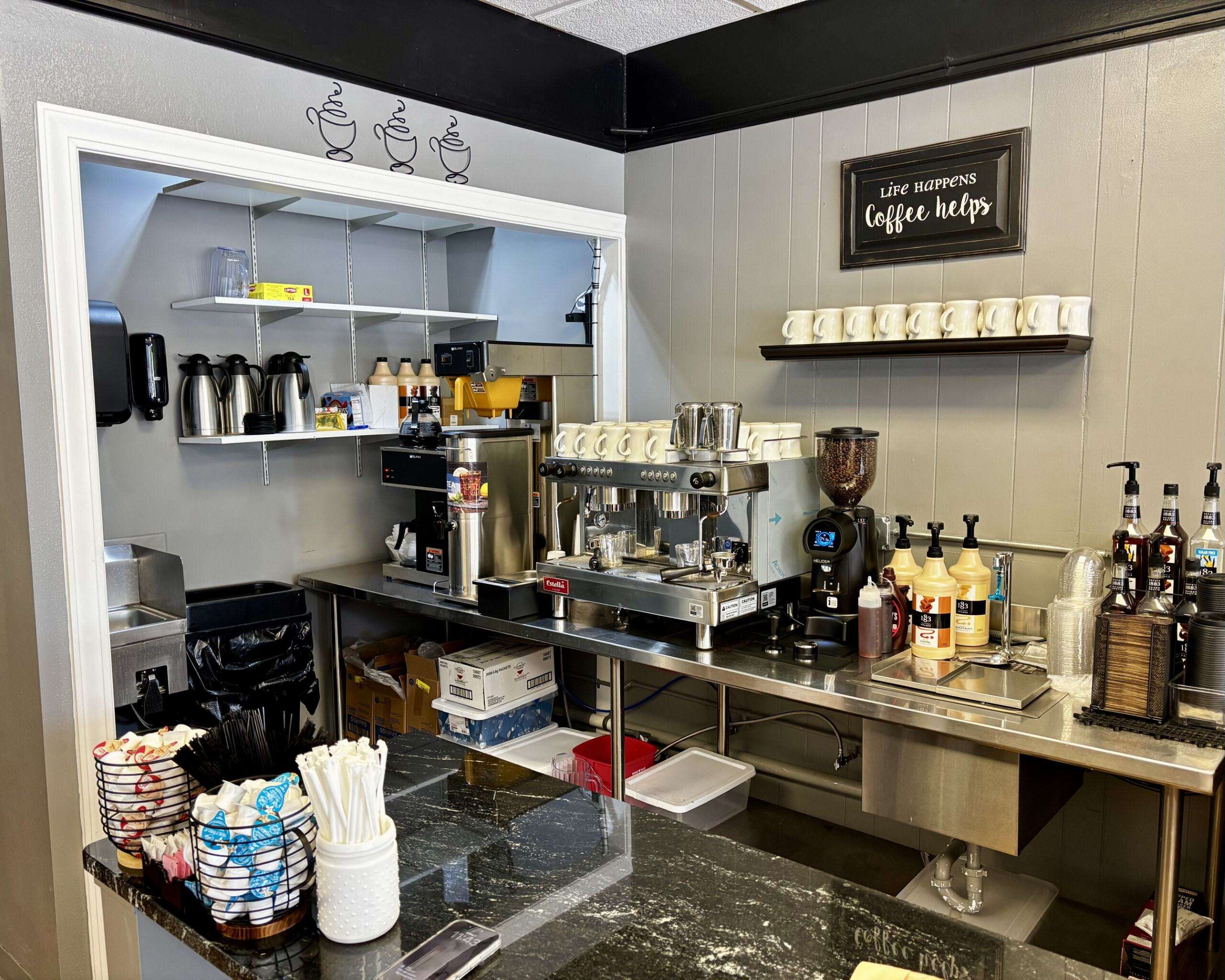 The coffee area behind the counter of Boxcar Bread in Ellis. Photo by Tony Guerrero/Hays Post
