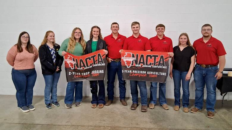 NCTA Crops Judging Team at NACTA (L-R): Rachel Bose, McCook, NE; Hailey Loutzenhizer, Flagler, CO; Kyra Jespersen, Hemingford, NE; KaCee Jo Saffer, Arriba, CO; Wyatt Ozenbaugh, Ohiowa, NE; Mason Semler, Exeter, NE; Grant Ottun, Sargent, NE; Jada Eilert, Jewell, KS; and Aaron Underwood, Esbon, KS. (P/C Ramsdale)