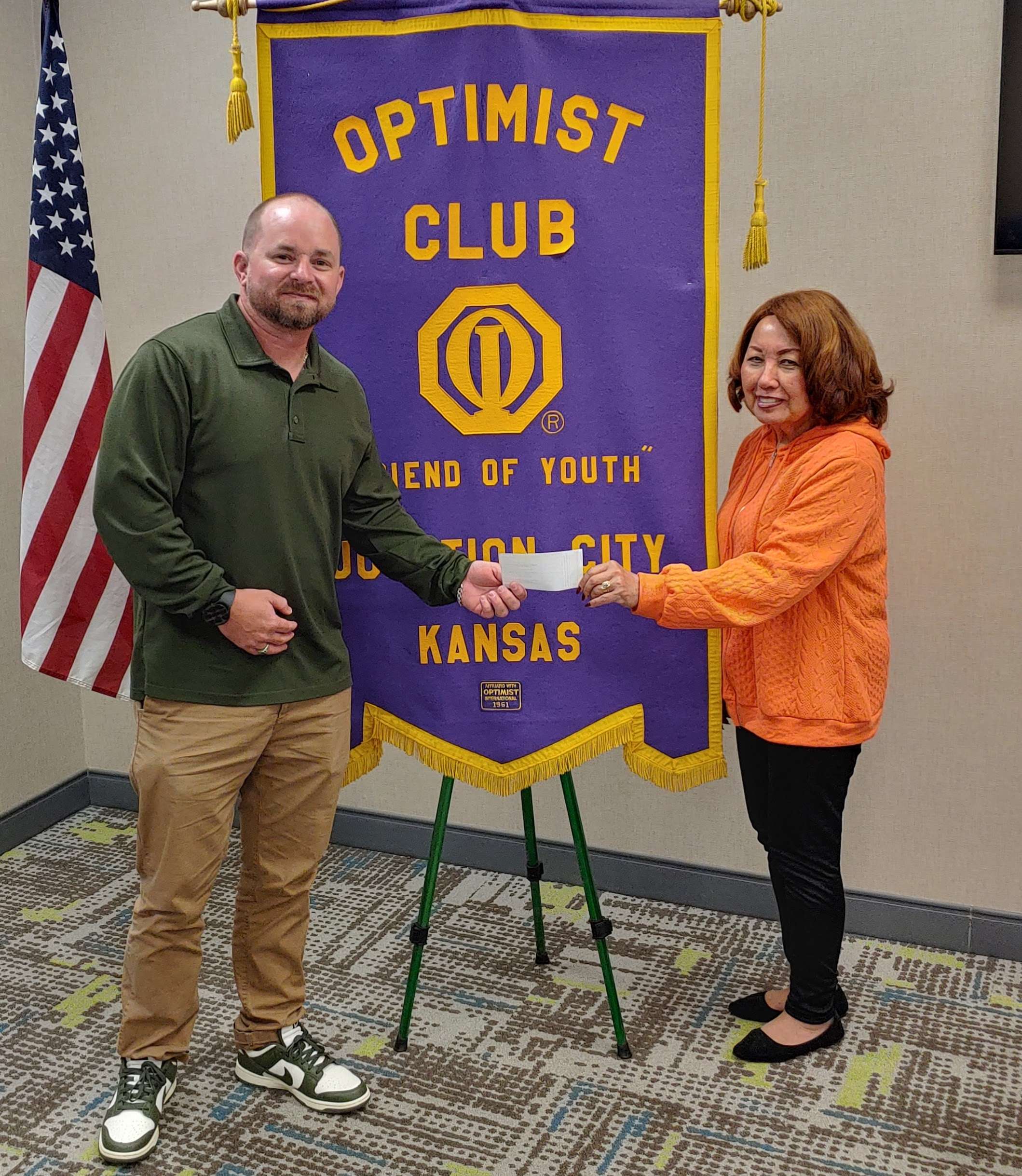 Pictured left to right are Sean Jones and Nita Miller, JC Breakfast Optimist Club President