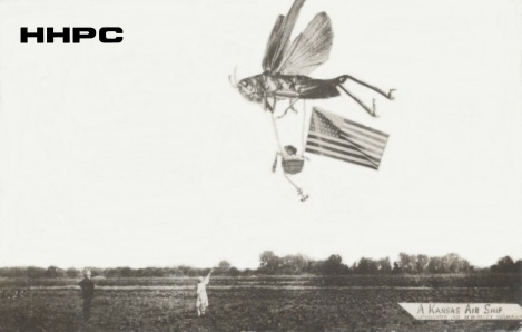 Exaggeration Cards - A Kansas Air Ship Exaggeration Card - 1909 - By Bailey. Courtesy of the Conard-Harmon Collection.