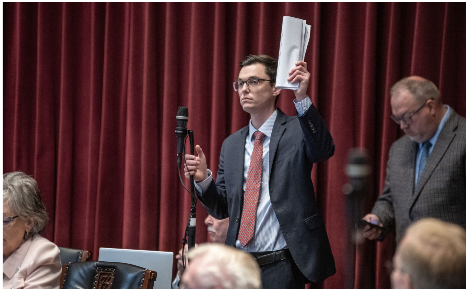  House Budget Chair Dirk Deaton, a Republican from Seneca, discusses the final Missouri budget plan during debate Wednesday (Annelise Hanshaw/Missouri Independent).