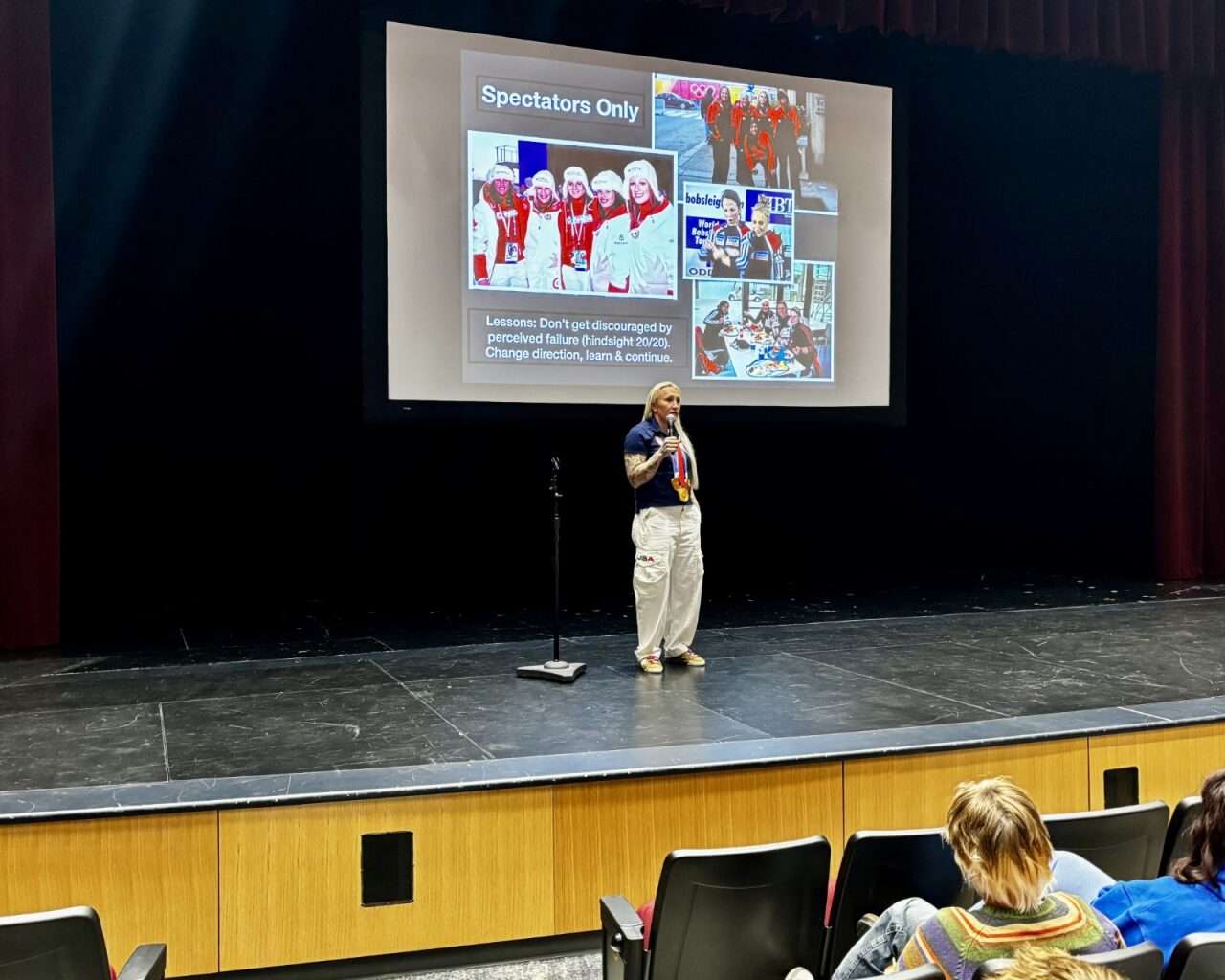 Bobsled athlete&nbsp;Kaillie Humphries speaking at Hays High School about her Olympic career. Photo by Tony Guerrero/Hays Post