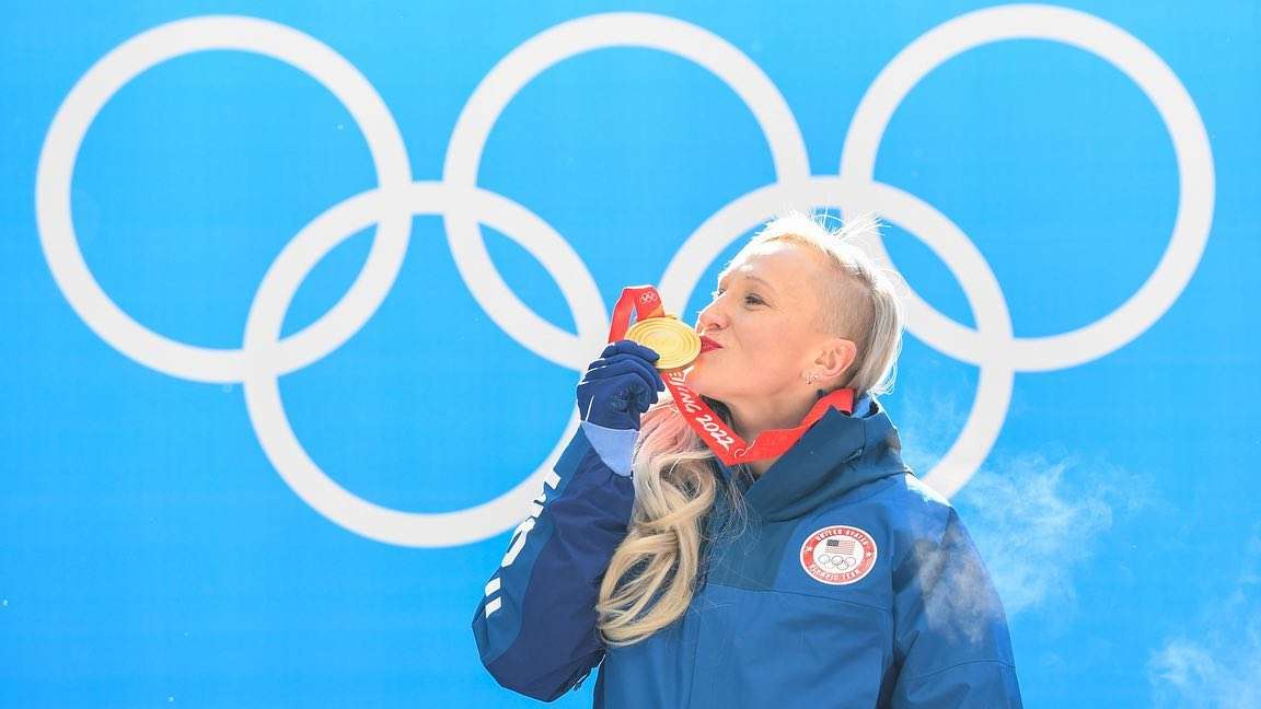 Kaillie Humphries after winning the first ever Olympic women's monobob event for Team USA. Courtesy photo