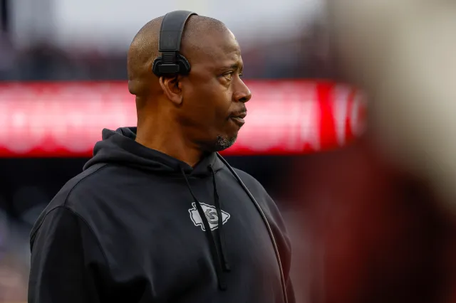 Kansas City Chiefs defensive backs coach Dave Merritt stands on the sideline during the first half of an NFL football game against the New England Patriots, Dec. 17, 2023, in Foxborough, Mass. (AP Photo/Greg M. Cooper, File)&nbsp;