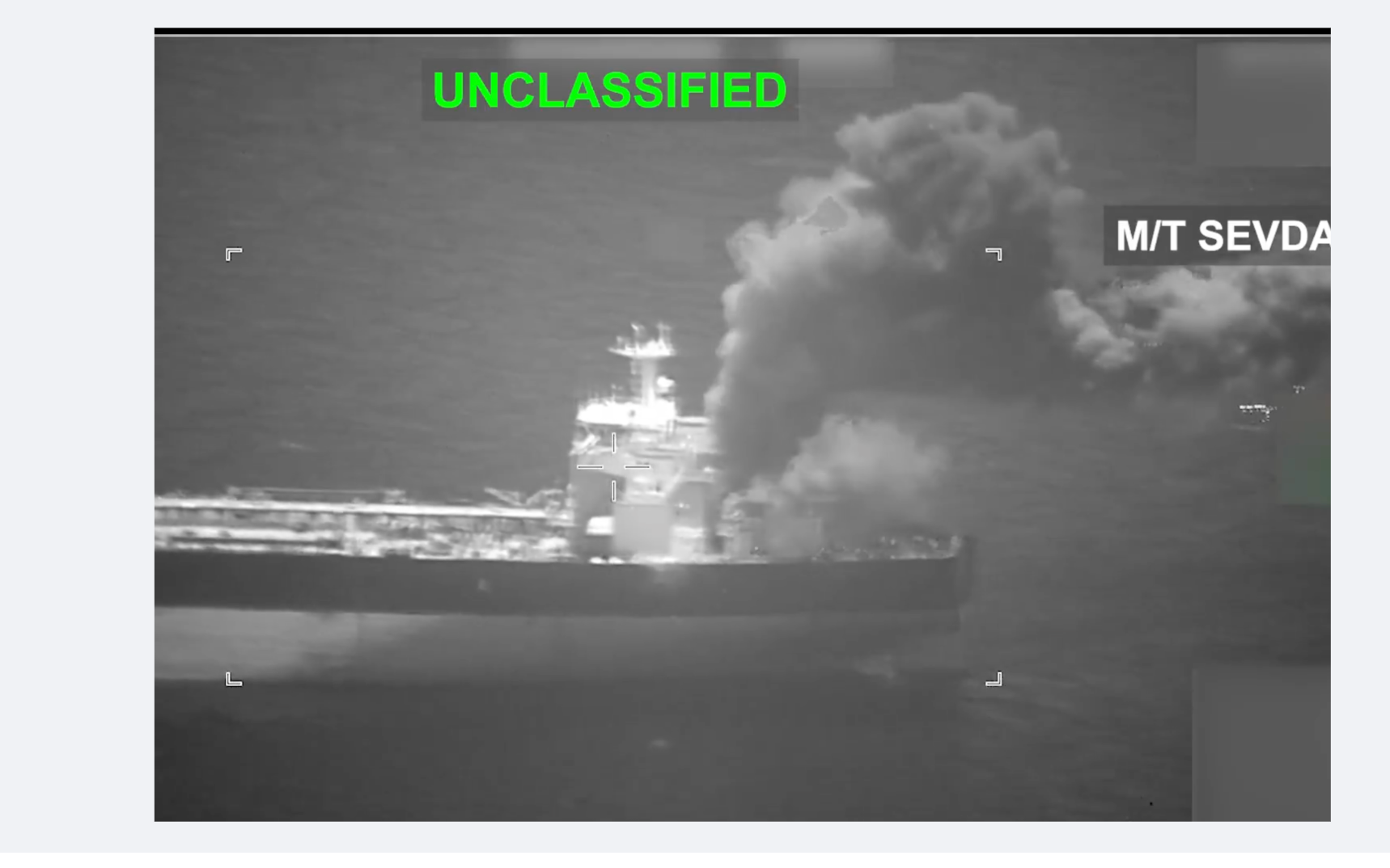 U.S. enforced blockade measures against two Iranian-flagged unladen oil tankers attempting to pull into an Iranian port on the Gulf of Oman.-image from U.S. Central Command video