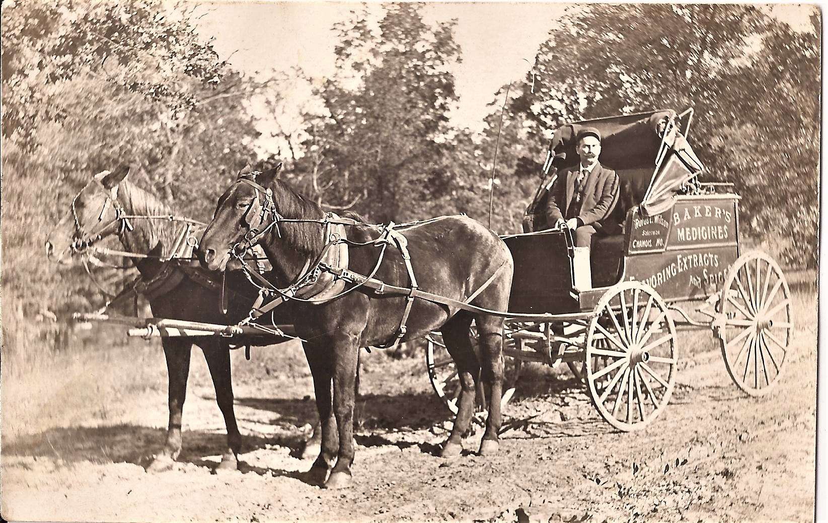 Rufus Wilson, Aunt Millie's husband, selling Baker's Patent Medicines. Courtesy photo