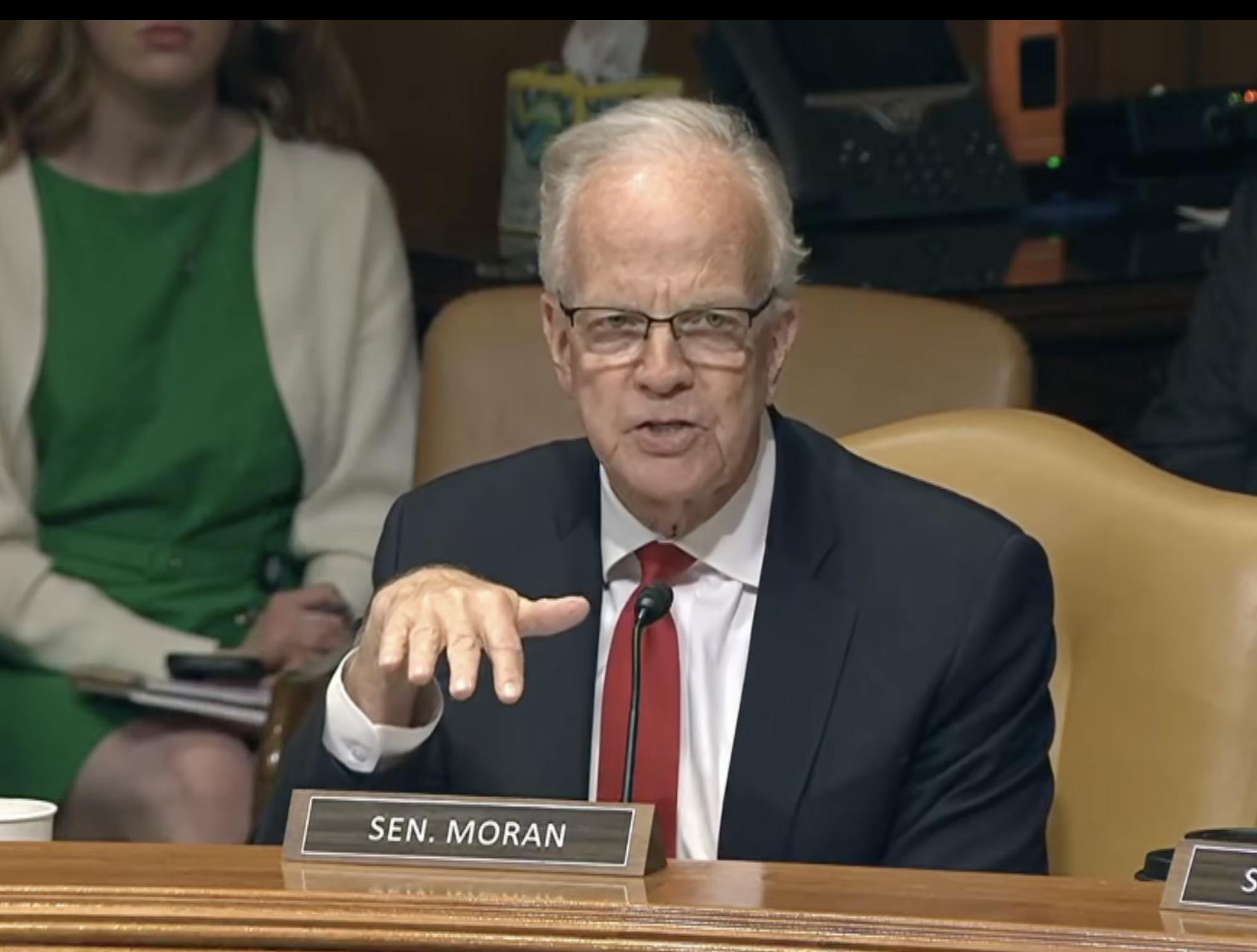 Senator Moran during questioning on Tuesday-image from Senate Appropriations video