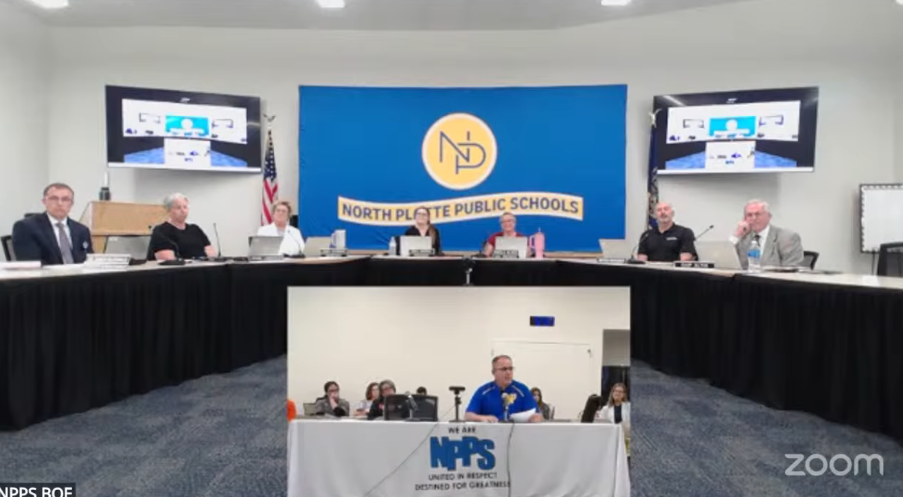North Platte Public School Board of Education May 11 meeting. North Platte High School Principal Cory Spotanski addressed the board during public comment to critique the direction of the board.