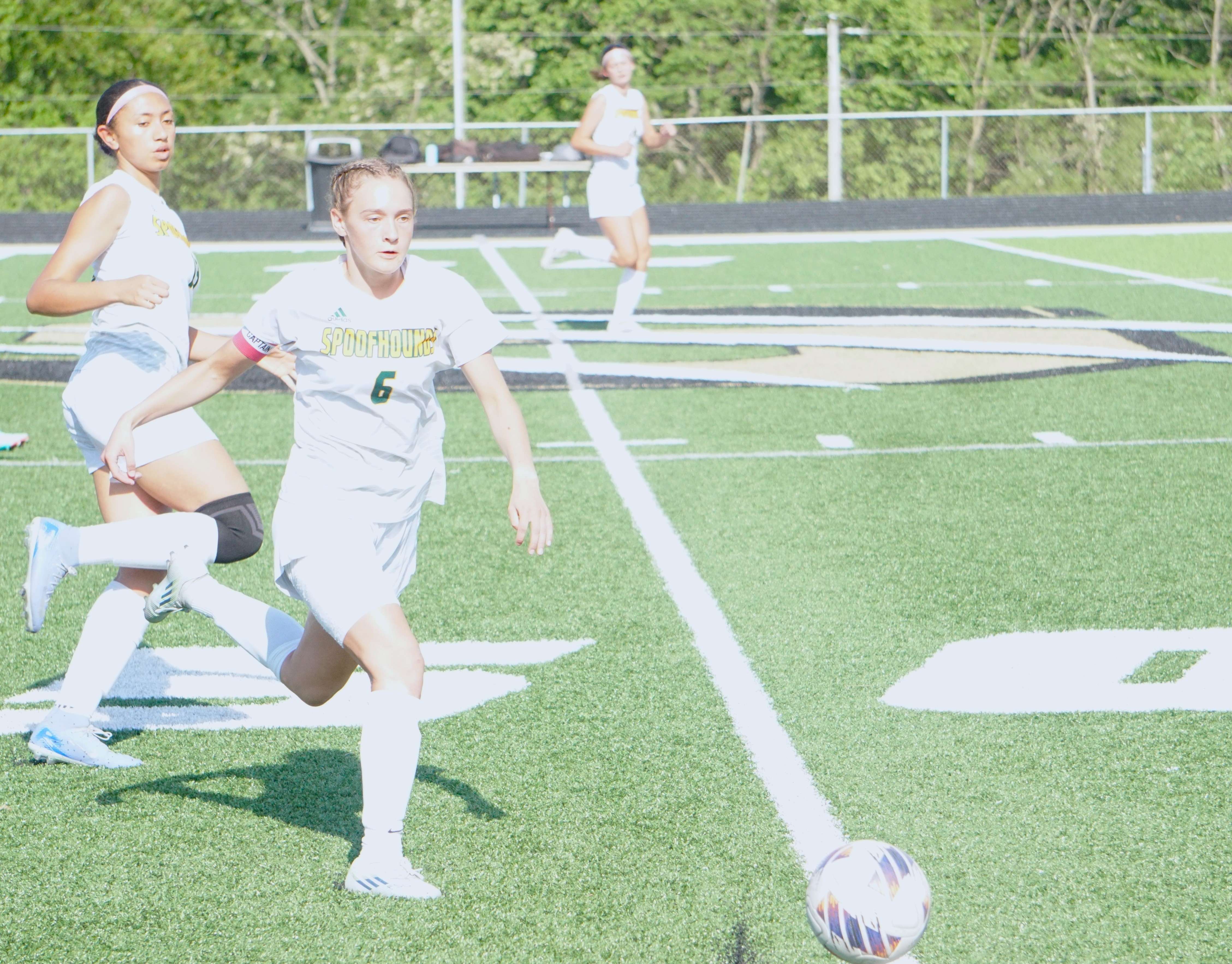 Maryville's Payton Kurz hit a go ahead goal 24 minutes into the second half as the Lady Spoofhounds beat Savannah 3-1 to earn their first MEC Conference title since 2003/ Photo by Matt Pike