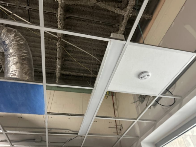 New lighting and ceiling tiles being installed at O'Loughlin. Courtesy photo
